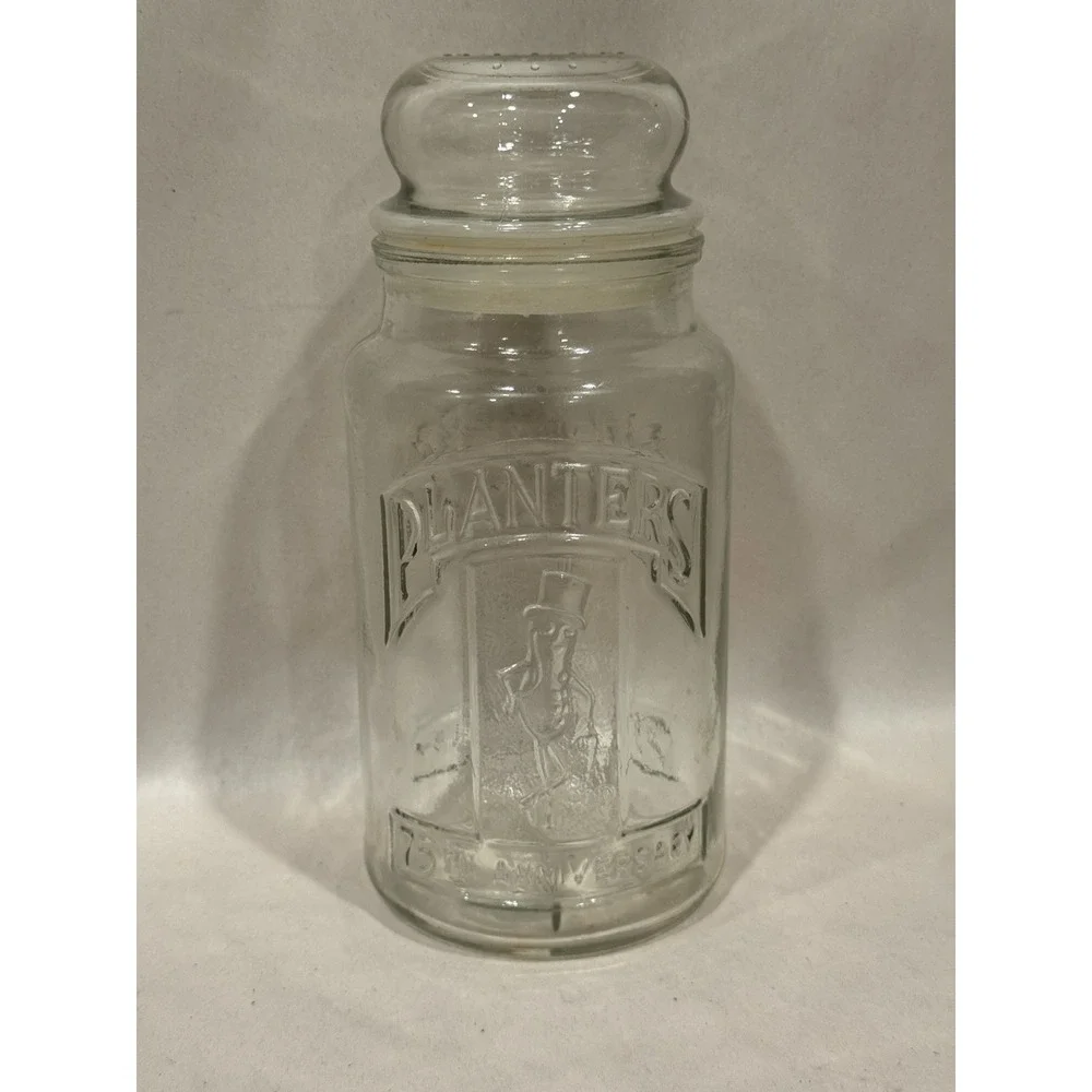Vintage 1981 75th Anniversary Planters Mr. Peanut Glass Jar with Lid Cannister